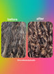 Curly hair before using K18 mask and curly hair after using K18 mask.